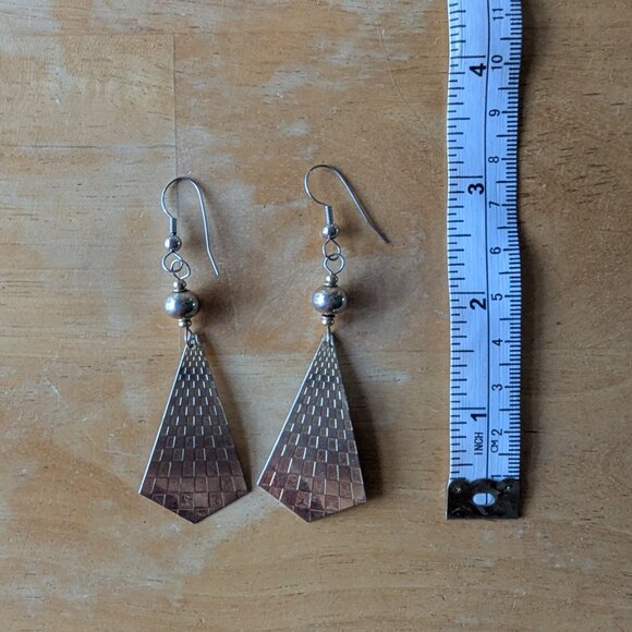 Vintage Silver Tone Geometric Earrings - Picture 3 of 6